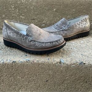 Waldläufer Gray Suede Metallic Grid Loafers Wide Comfort Made in Hungary